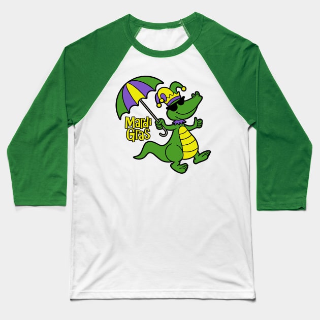 Mardi Gras Alligator Baseball T-Shirt by DavesTees